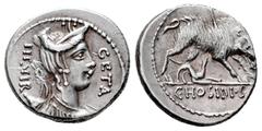 Roman Republican Hosidius. C. Hosidius C.f. Geta. Denarius. 68 BC. South of Italy. (Ffc-748). (Craw-407/2). (Cal-618). Anv.: Diademed head of Diana draped right, bow and quiver at her shoulder GETA be
