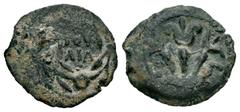 Roman Imperial Judaea. Valerius Gratus. Prutah. RY 3 = 16/7 CE. Jerusalem. Struck under Tiberius. (TJC-321). (Rpc-I 4961). (Hendin-1335). Anv.: IOYΛIA in two lines within wreath. Rev.: Three lilies; L