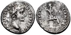 Roman Imperial Tiberius. Denarius. 14-37 AD. Lugdunum. (Ric-30). (Bmcre-48). (Rsc-16a). Anv.: TI CAESAR DIVI AVG F AVGVSTVS, laureate head right. Rev.: PONTIF MAXIM, female figure (Livia?) seated righ