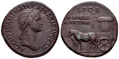 Roman Imperial Agrippina I. Sestertius. 37-41 AD. Rome. (Ric-I 55 (Gaius)). (Bmcre-81). (Bn-128/32). Anv.: AGRIPPINA M F MAT C CAESARIS AVGVSTI, draped bust to right. Rev.: S P Q R MEMORIAE AGRIPPINAE
