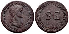 Roman Imperial Agrippina I. Sestertius. 50-54 AD. Rome. (Ric-I 102 (Claudius)). (Bmcre-219 (Claudius)). Anv.: AGRIPPINA M F GERMANICI CAESARIS, draped bust to right. Rev.: TI CLAVDIVS CAESAR AVG GERM 