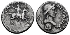 Roman Imperial Galba. Denarius. 68 AD. Tarraco. (Ric-1 var.). (Cohen-76 var.). Anv.: Bare-headed and draped bust of Hispania right; HISPANIA before, two javelins behind, shield below. (no corn-ears be