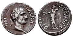 Roman Imperial Galba. Fourée Denarius. 68 AD. Tarraco. (Ric-14). (Bmcre-167). (Rsc-43). Anv.: IMP GALBA, laureate head right, with globe at point of bust. Rev.: DIVA AVGVSTA, Livia standing left, drap