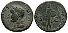 Roman Imperial Vitellius. Unit. 69 AD. Tarraco. (Ric-I 41). Anv.: A VITELLIVS IMP GERMAN: Laureate head to left; globe at point of neck . Rev.: CONSENSVS HISPANIARVM S C: Hispania, draped, standing le