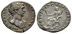 Roman Imperial Trajan. Denarius. 107-111 AD. Rome. (Ric-II 108). (Woytek-350b2). (Rsc-644). Anv.: IMP TRAIAN(O AVG GER D)AC P M TR P, laureate bust right, slight drapery on far shoulder. Rev.: COS V P