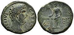 Roman Imperial Aelius. Sestertius. 137 AD. Rome. (Ric-II 3. 2656). (Bmcre-1919 Hadrian). (C-24). Anv.: L AELIVS CAESAR, bare head to right. Rev.: TR POT COS II, Pannonia standing facing, head to left,