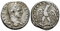 Roman Imperial Caracalla. Seleucis and Pieria. Tetradrachm. 215-217 AD. Antioch. (Prieur-217). Anv.: ΑΥΤ•Κ•M•Α•••ΑΝΤΩΝЄΙΝΟC CЄB, laureate head right. Rev.: •ΔΗΜΑΡX•ЄΞ• Υ(ΠΑ•ΤΟ•)Δ•, eagle, head and tai