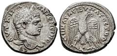 Roman Imperial Caracalla. Seleucis and Pieria. Tetradrachm. 215-217 AD. Antioch. (Prieur-244). (McAlee-693). Anv.: AYT K M A ANTΩNЄINOC CЄB. Laureate head of Caracalla to right. Rev.: ΔHMAPX ЄΞ YΠATOC