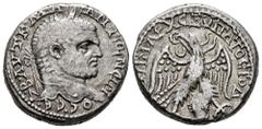 Roman Imperial Caracalla. Seleucis and Pieria. Tetradrachm. 215-217 AD. Syria. (Prieur-1009). Anv.: •AΥ•TK•M •A ANTΩNEINOC •CE•B•, laureate head right. Rev.: (Δ)ΗΜΑΡX ΕΞ VΠΑΤOC TO Δ, eagle standing fa