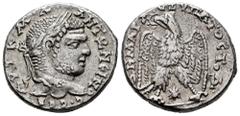 Roman Imperial Caracalla. Seleucis and Pieria. Tetradrachm. 215-217 AD. Laodicea. (Prieur-1179). Anv.: AYT•K•M•A• ANTΩNЄINOC• CЄB, laureate head right. Rev.: •ΔΗΜΑΡX• ЄΞ• ΥΠΑΤΟC• ΤΟ• Δ•, eagle, holdin