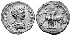Roman Imperial Geta. Denarius. 200-202 AD. Rome. (Ric-IV 6). (Bmcre-216). (Rsc-12). Anv.: P SEPT GETA CAES PONT, bare-headed and draped bust to right. Rev.: CASTOR, Castor standing to left and holding