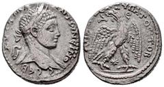 Roman Imperial Elagabalus. Seleucis and Pieria. Tetradrachm. 219 AD. Antioch. (Prieur-249). (McAlee-758). Anv.: AV(T K M A) ANΤѠNЄINOC CЄB, laureate bust to right, slight drapery on far shoulder. Rev.