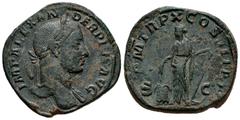 Roman Imperial Severus Alexander. Sestertius. 222-235 AD. Rome. (Ric-519). Anv.: IMP SEV ALEXANDER AVG, laureate head right. Rev.: PM TR PX COS III PP / S C. Annona with ears of corn and anchor, his h