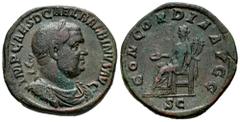 Roman Imperial Balbinus. Sestertius. 238 d.C. Rome. (Ric-22). Anv.: IMP CAES D CAE L BALBINVS AVG. Laureate, draped and cuirassed bust right . Rev.: CONCORDIA AVGG. Concordia seated left on throne, ho