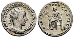 Roman Imperial Gordian III. Antoninianus. 241-243 AD. Rome. (Ric-88). (Rsc-250). Anv.: IMP GORDIANVS PIVS FEL AVG, radiate, draped and cuirassed bust right. Rev.: P M TR P IIII COS II P P, Apollo seat