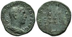 Roman Imperial Philip I. Sestertius. 244-249 AD. Rome. (Ric-IV 171a). (C-51). Anv.: IMP M IVL PHILIPPVS AVG, laureate, draped and cuirassed bust to right. Rev.: FIDES EXERCITVS, four standards; SC in 