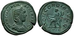 Roman Imperial Otacilia Severa. Sestertius. 244-249 AD. Rome. (Ric-203a). (Ch-10). Anv.: MARCIA OTACIL – SEVERA AVG. Diademed and draped bust right. Rev.: CONCORDIA AVGG Concordia seated left, holding