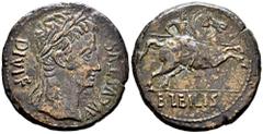 Celtiberian Coins Bilbilis. Augustus period. Unit. 27 BC - 14 AD. Calatayud (Zaragoza). (Abh-276). (Acip-3016). Anv.: AVGVSTVS. DIV. F. Laureate head of Augustus right. Rev.: Horseman lancing, BILBILI