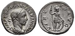 Roman Imperial Severus Alexander. Denarius. 222-228 d.C. Rome. (Ric-IV 182). (Bmcre-278). (Rsc-576). Anv.: IMP C M AVR SEV ALEXAND AVG, laureate and draped bust to right. Rev.: VIRTVS AVG, Virtus, in 