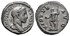 Roman Imperial Severus Alexander. Denarius. 228-231 d.C. Rome. (Ric-IV 226). (Bmcre-647). (Rsc-586). Anv.: IMP SEV ALEXAND AVG, laureate head to right . Rev.: VIRTVS AVG, Emperor in military dress, st