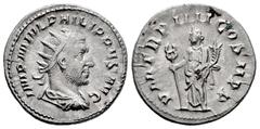 Roman Imperial Philip I. Antoninianus. 244-247 d.C. Rome. (Ric-IV 31). (Rsc-43). Anv.: IMP M IVL PHILIPPVS AVG, radiate, draped and cuirassed bust right. Rev.: P M TR P IIII COS P P, Felicitas standin