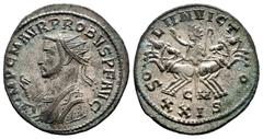 Roman Imperial Probus. Antoninianus. 276-282 d.C. Cyzicus. (Ric-911). (Ch-683). Rev.: SOLI INVICTO / C M / XXIV Sol, radiate, standing front in spread quadriga, with his head turned to left, his right