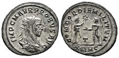 Roman Imperial Probus. Antoninianus. 280 d.C. Cyzicus. (Spink-11968). (Ric-908). Rev.: CONCORDIA MILITVM / T. Victory presenting wreath to Probus. In exergue XXIMC. 3,77 g. Original silvering. AU. Est