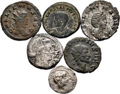 Large Lots Lot of 6 coins from the Roman Empire. Variety of types, values and emperors: Constantius II, Galienus, Salonina, Claudius II Gothic and Roman Republic. Ag / Ae. TO EXAMINE. Almost F/Choice 