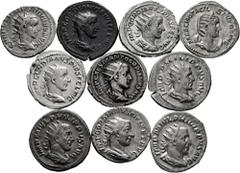 Large Lots Lot of 10 coins from the Roman Empire. Antoninianus of the next emperors: Philip I, Gordianus III, Otacilia Severa and Herennius Etruscus. All different. Ag. TO EXAMINE. VF/Choice VF. Est..