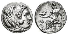 Greek Coins Kingdom of Macedon. Alexander III, "The Great". Drachm. 334-323 BC. Sardes. (Price-2578). Anv.: Head of Herakles right, wearing lion's skin. Rev.: Zeus Aëtophoros seated left; in left fiel