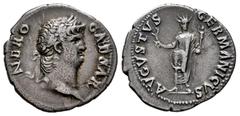 Roman Imperial Nero. Denarius. 64-65 AD. Rome. (Ric-47). (Bmcre-60). (Rsc-45). Anv.: NERO CAESAR. Laureate head right. Rev.: AVGVSTVS GERMANICVS. Nero standing facing, radiate and togate, holding bran