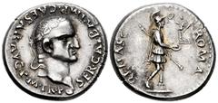 Roman Imperial Galba. Denarius. 68 AD. Tarraco. (Ric-57). (Acip-4188). (Bmc-181). Anv.: SER GALBA IMP CAESAR AVG P M TR P. Laureate head right, with globe at point of bust. Rev.: RENASC ROMA. Roma, he