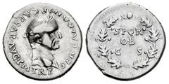 Roman Imperial Galba. Denarius. 68 AD. Tarraco. (Ric-62). (Rsc-288). Anv.: SER GALBA IMP CAESAR AVG P M TR P, laureate head right. Rev.: S P Q R/ OB/ C S in three lines in oak wreath. Ag. 3,47 g. Rare