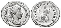 Roman Imperial Gordian III. Antoninianus. 240 AD. Rome. (Ric-70). (Rsc-314). Anv.: IMP GORDIANVS PIVS FEL AVG, radiate, draped and cuirassed bust right. Rev.: ROMAE AETERNAE, Roma seated left, with Vi