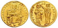 Byzantine Empire Romanos III Argyros. Histamenon nomisma. 1028-1034 AD. Constantinople. (Doc-1b.8). (Sear-1819). Anv.: + IҺS XIS RЄX RЄϚNANTIҺm, Christ Pantokrator enthroned facing, raising hand in be