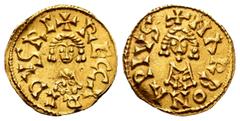 Visigothic Coins Recaredus I (586-601). Tremissis. Narbona. (Cnv-117). (R. Pliego-64 a.2, plate coin). (Chaves-31). Au. 1,49 g. Of the highest rarity. Ex Bernard Chwartz Collection, auction Alde, Pari