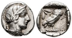 Greek Coins Attica. Tetradrachm. 454-404 BC. Athens. (Gc-2526). (Sng Cop-31). Anv.: Head of Athena right, wearing crested Attic helmet ornamented with three olive leaves above visor and spiral palmett