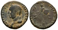 Roman Imperial Vitellius. Unit. 69 AD. Tarraco. (Ric-I 41). Anv.: A VITELLIVS IMP GERMAN: Laureate head to left; globe at point of neck. Rev.: (CO)NSENSVS HISPANIARVM S C: Hispania, draped, standing l