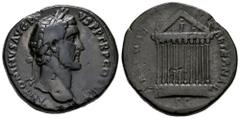 Roman Imperial Antoninus Pius. Sestertius. 140-144 AD. Rome. (Ric-III 622). (Bmcre-1279). (C-699). Anv.: ANTONINVS AVG PIVS P P TR P COS III, laureate head to right. Rev.: ROMAE AETERNAE, decastyle te