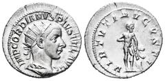 Roman Imperial Gordian III. Antoninianus. 241-243 AD. Rome. (Ric-95). (Rsc-404). Rev.: VIRTVTI AVGVSTI, Hercules standing to right, resting one hand on hip and other on club set on rock; lion skin bes