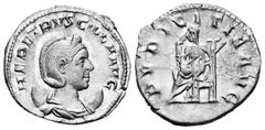 Roman Imperial Herennia Etruscilla. Antoninianus. 250 AD. Rome. (Ric-59b). (Rsc-19). Rev.: PVDICITIA AVG, Pudicitia seated to left, drawing veil from face and holding sceptre. Ag. 4,07 g. Almost XF. E