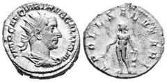 Roman Imperial Trebonianus Gallus. Antoninianus. 251-253 AD. Rome. (Ric-32). (Rsc-20). Rev.: APOLL SALVTARI, Apollo standing to left, holding branch and leaning on lyre set on rock. Ag. 3,85 g. Almost