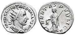 Roman Imperial Trebonianus Gallus. Antoninianus. 252-253 AD. Rome. (Ric-50). Rev.: LIBERTAS PVBLICA Libertas standing front, head to left, holding pileus in her right hand and scepter in her left. Ag.