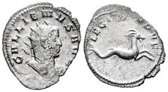 Roman Imperial Gallienus. Antoninianus. 261 AD. Mediolanum. "Legionary series" issue. (Ric-315). (Rsc-447). Rev.: LEG I ADI VI P VI F, capricorn right. Ag. 3,05 g. Rare. Almost XF. Est...200,00. Spani