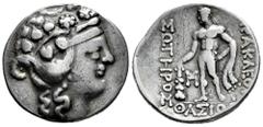 Greek Coins Celtas del Danubio. Imitation of Thasos off Thrace. Tetradrachm. Late 2nd-1st centuries BC. Moesia or Thrace. (Göbl-OTA Class III). (Hgc-6, 359). Anv.: Stylized wreathed head of Dionysos r