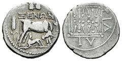 Greek Coins Illyria. Dyrrhachion. Drachm. 250-200 BC. Xenon magistrate. (Sng Cop-493). Anv.: Cow standing right, looking back at suckling calf standing left below; caps of the Dioscuri and ΞENΩN above