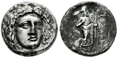 Greek Coins Satraps of Karia. Maussolos. Tetradrachm. 370-360 BC. Halikarnassos. (Sng von Aulock-2359). (Sng Kayhan-872). Anv.: Laureate head of Apollo facing slightly to right. Rev.: ΜΑΥΣΣΩΛΛO, Zeus 