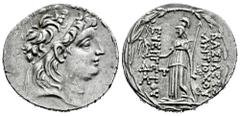 Greek Coins Cappadocian Kingdom. Ariarathes VII Philometor. Tetradrachm. 107/6-104/3 BC. Mint A (Eusebia-Mazaka). In the name and types of Antiochos VII of Syria. (SC-2150.1). (Hgc-9, 1069). Anv.: Dia
