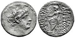 Greek Coins Seleukid Kingdom. Antiochos X Eusebes Philopator. Tetradrachm. 94 BC. Antioch on the Orontes. (SC-2429). Anv.: Diademed head to right, with sideburn. Rev.: Zeus Nikephoros seated to left, 