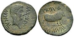 Celtiberian Coins Calagurris. Augustus period. Unit. 27 BC - 14 AD. Calahorra (La Rioja). (Abh-415). (Acip-3121 var). Anv.: MVN. CALAG. IMP. AVGVSTVS. Bare head of Augustus right. Rev.: Bull right, PR